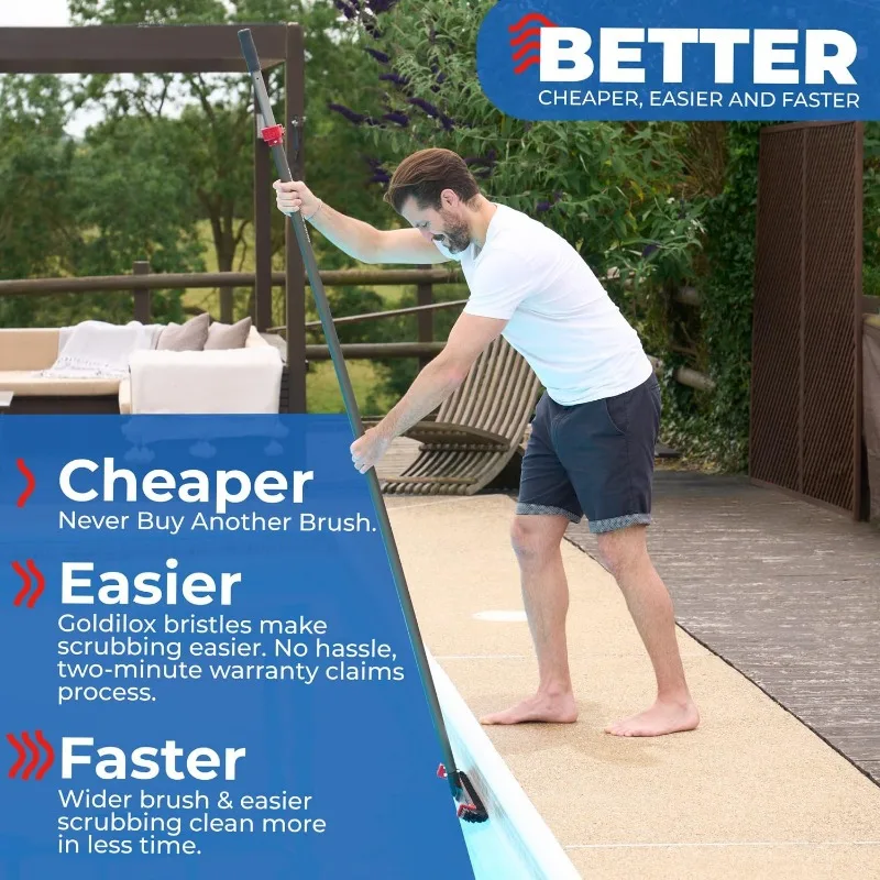 Pool Brush Head - 3X Faster & Lifetime Replacement - Clean Walls & Corners Faster w/Sturdy 22” Wide Bristles & Removable Ends