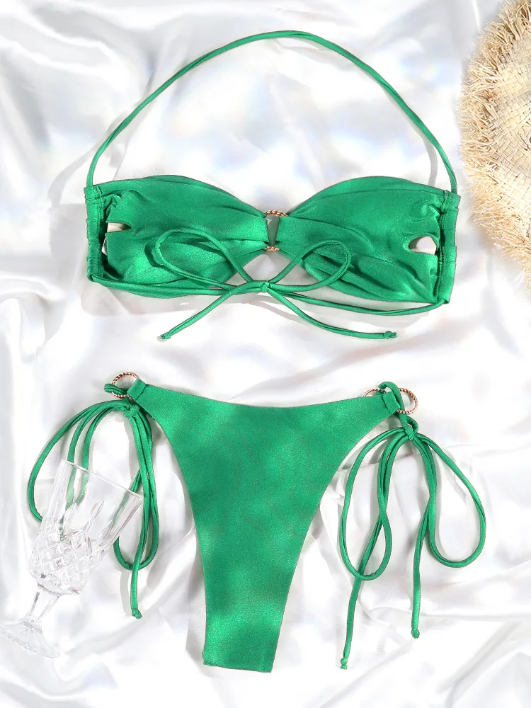 Rinabe Bandage Green Bikinis Biquinis 2024 Swimsuit Women Swimwear Bandage Bathing Suit Female Beachwear Summer Bikini Sets