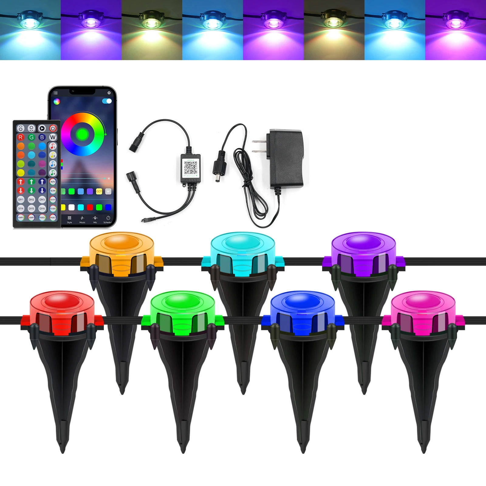 

DC 24V 15m 30m 45m 60m Outdoor Underground Lamps 5 in 1 RGBCCT with App Remote Control IP68 Waterproof Garden Decor Lawn Lights