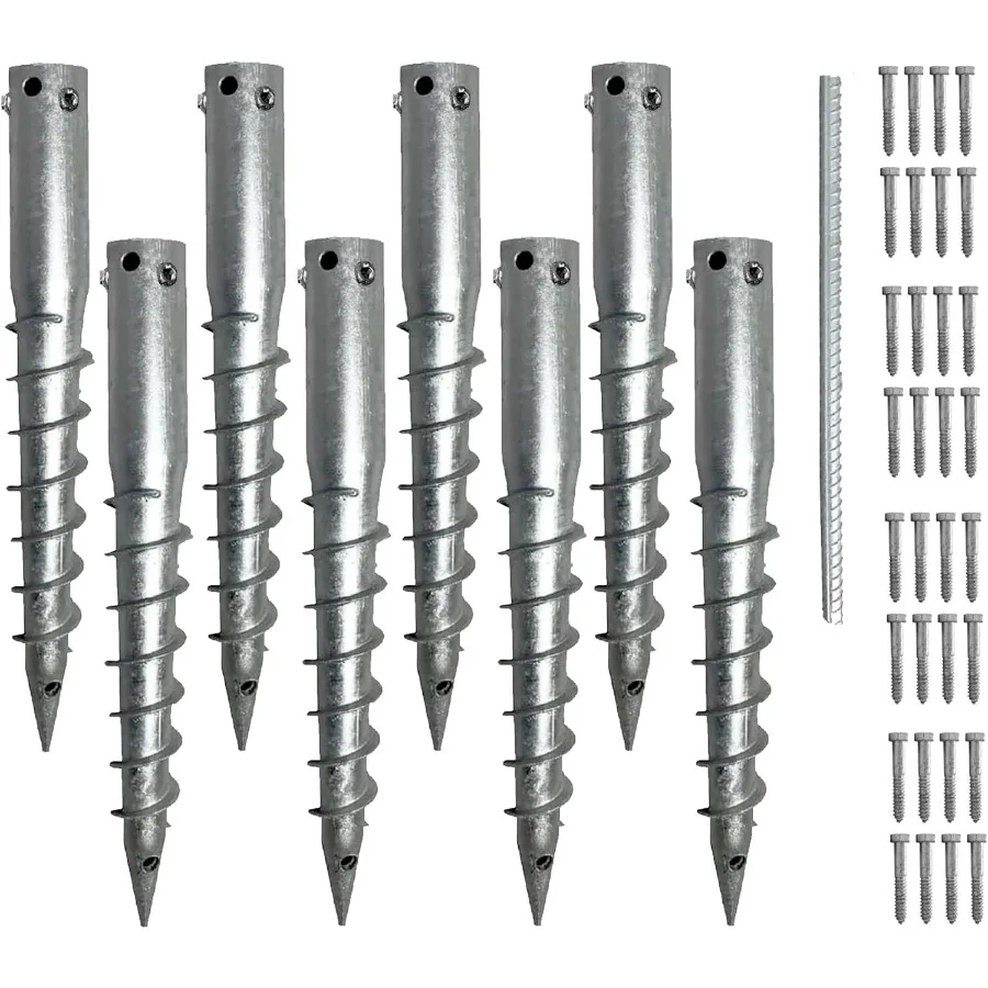

Ashman Round Posts 8 Pack Outdoor No Dig Ground Screw Anchor with Helical Spiral 21 Inch Long - Ideal for Secure Post and Flag