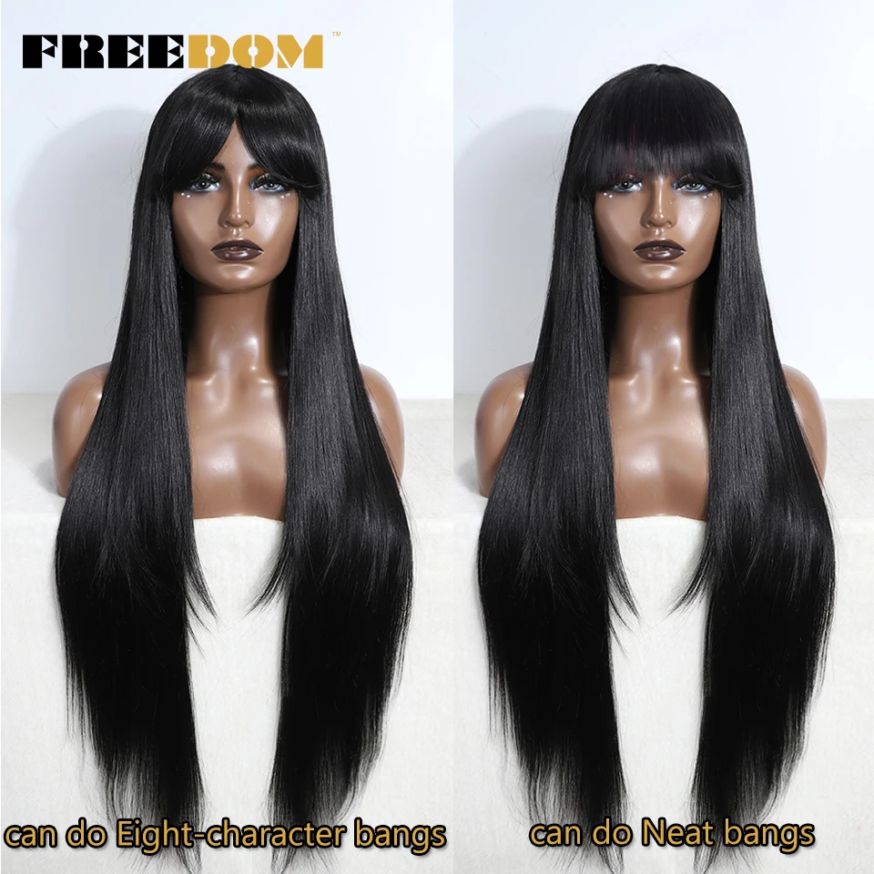 FREEDOM Long Straight Wig With Bangs Synthetic Wigs For Women White Purple Ombre Wig Heat Resistant Fiber Cosplay Wigs