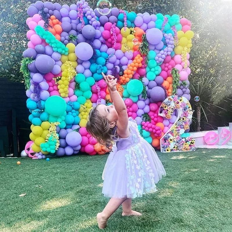 155pcs Rainbow Flower Balloon Garland 4D Butterfly Balloon Arch for Princess Theme Birthday Party Baby Shower Decoration Girl