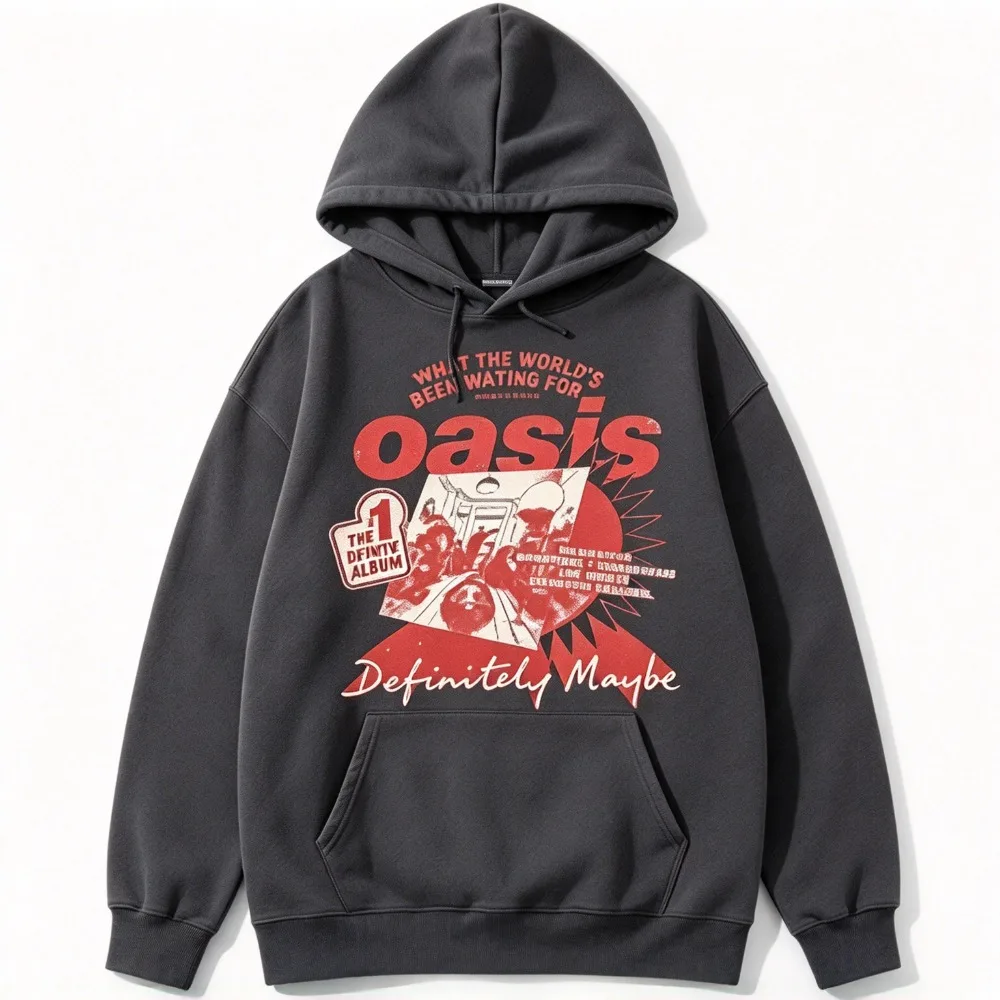 New Oasis Definitely Maybe Hoodie Rock Band Album Poster Graphic Print Retro Streetwear Sweatshirt Tops Y2k Ins