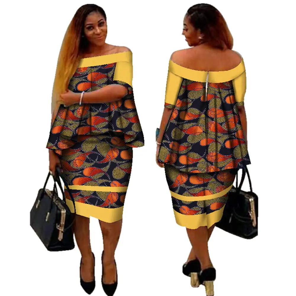 

Африканский dashiki печати Женская одежда Двойка Топы корректирующие и Для тела кукурузы юбка новый Дизайн Мода 2017 г. плюс Размеры bintarealwax WY2890