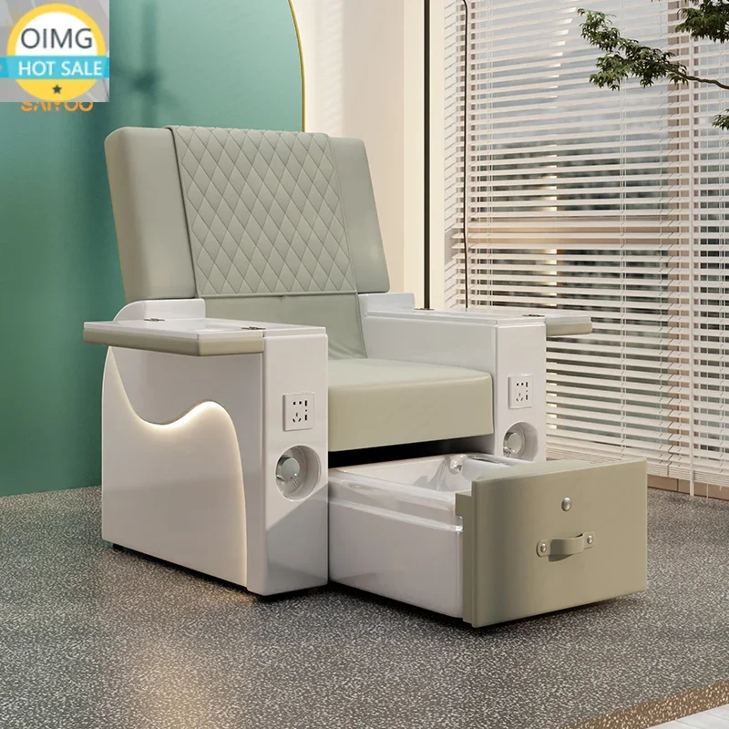 Luxury Green Leather Manicure Tables and Pedicure Chairs with LED Lights Massage Pedicure Chair Portable Foot Spa Chair