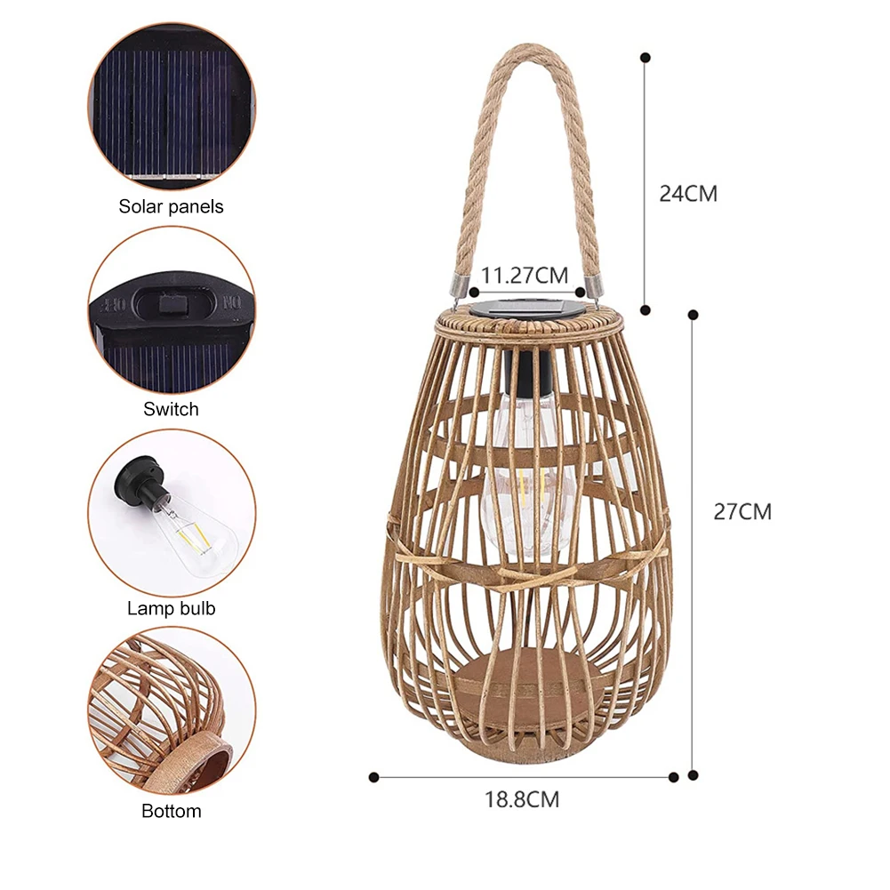 Hanging Solar Rattan Lamp With Solar Panels IP44 Waterproof for Yard Patio Garden Pathway Porch Decor Dropship