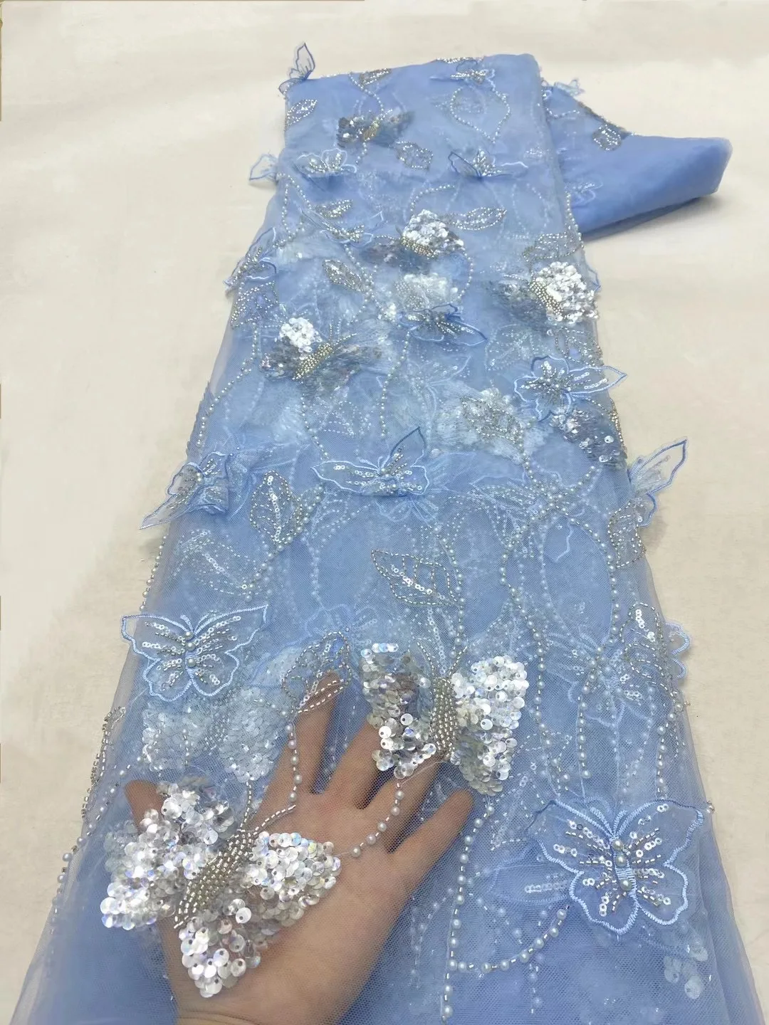 Tela de encaje francés con cuentas pesadas, tejido de red con lentejuelas africanas de alta calidad para novio, vestido de fiesta de boda nigeriano, 2024