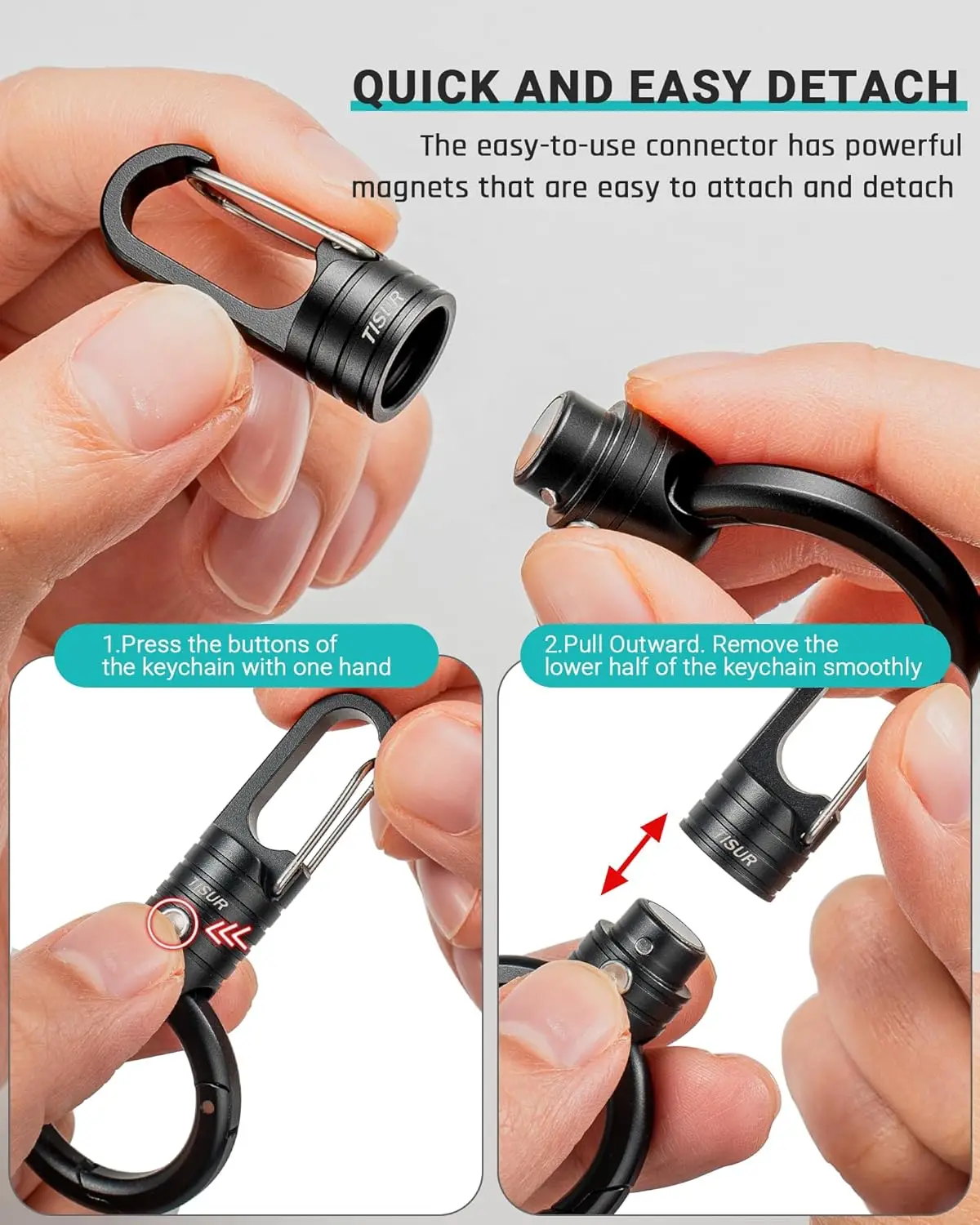 TISUR Magnetic Quick Release Keychain Clip, Small Carabiner Clip Holder,Detachable Key Chain hook with Snap Key Ring for Car