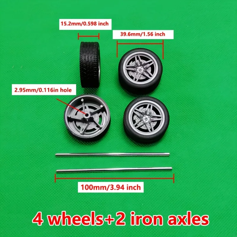 Rubber wheel set with 40mm outer diameter and 3mm bore, matching axle Four-wheel drive engineering vehicle wheel spare parts