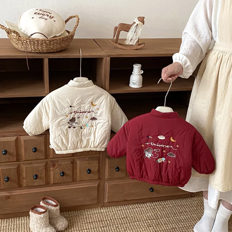 

0-5Y Kids Boys Girls Cotton Padded Jacket Double-Sided Cartoon Embroidery Warm Winter Coat Children Thickened Outerwear Outfit