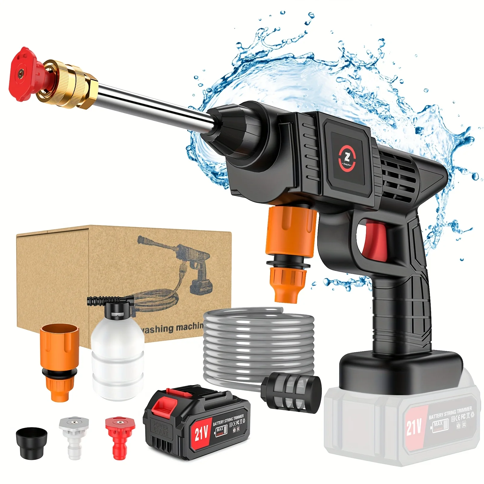 Nettoyeur haute pression sans fil 50 BAR 200W, pistolet à eau, machine à laver à pression pour le lavage de voitures, le nettoyage de la maison et du jardin