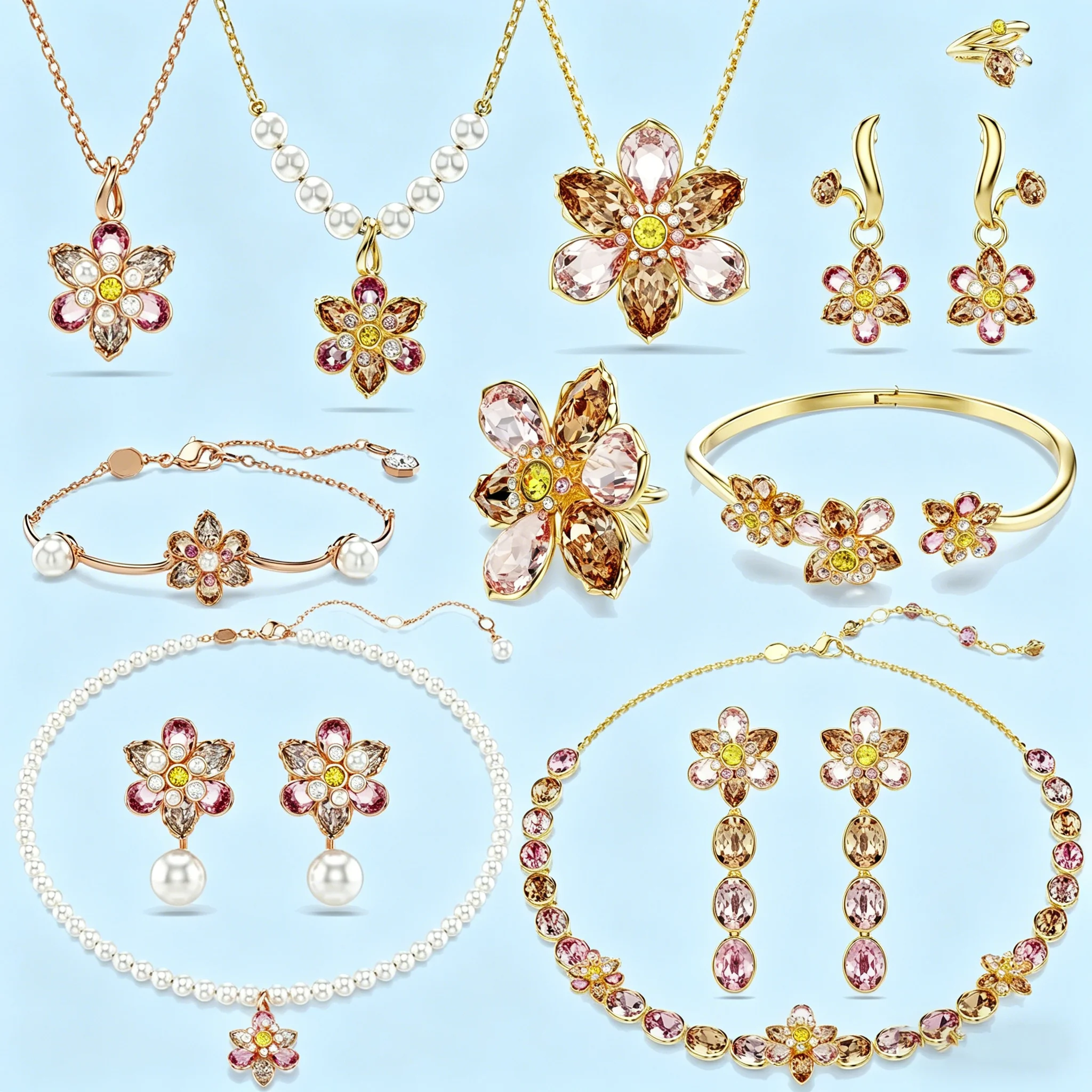 

Original Jewelry Set New Color Flower Crystal Boutique Irregular Earring Exquisite Necklace Ring Bracelet Wedding Gift for Women