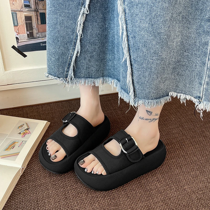 

Outdoor Casual Platform Slippers Fashion Belt Buckle Women Slippers Summer Thick-soled Slides Shoes Novelty Pull on Sandals New