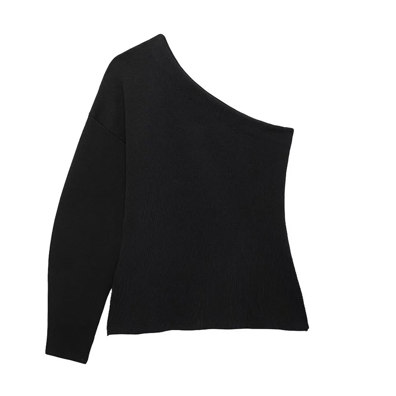 TRAF Women's Knitted Asymmetrical Top Fashion One-Shoulder Sleeve Tops Female Chic Tops