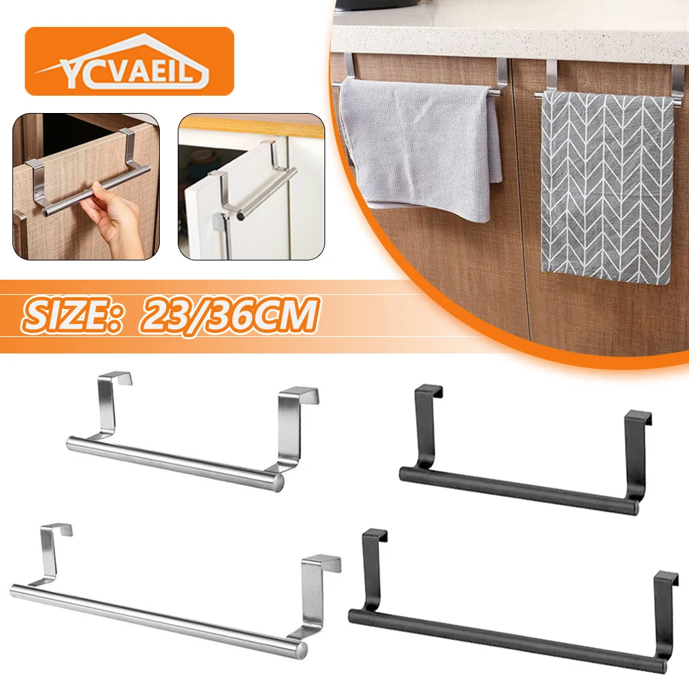 Towel Rack Over Door Towel Bar Hanging Holder Stainless Steel Kitchen Cabinet Bathroom Towel Rag Rack Home Organizer Hanger