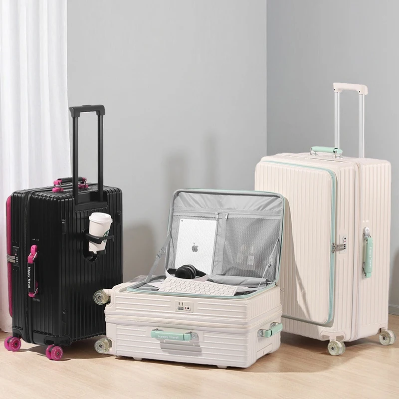 حقيبة أمتعة للكمبيوتر الشخصي بفتحة جانبية للنساء مقاس 20 بوصة حقيبة حمل متعددة الوظائف مقاس 28 بوصة قابلة للتوسيع ذات سعة كبيرة #6