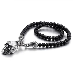 Punk Retro Skeleton Skull Necklaces & Pendant Hiphop Rock Stainless Steel Black Bead Cross Necklace Jewelry For Men Women