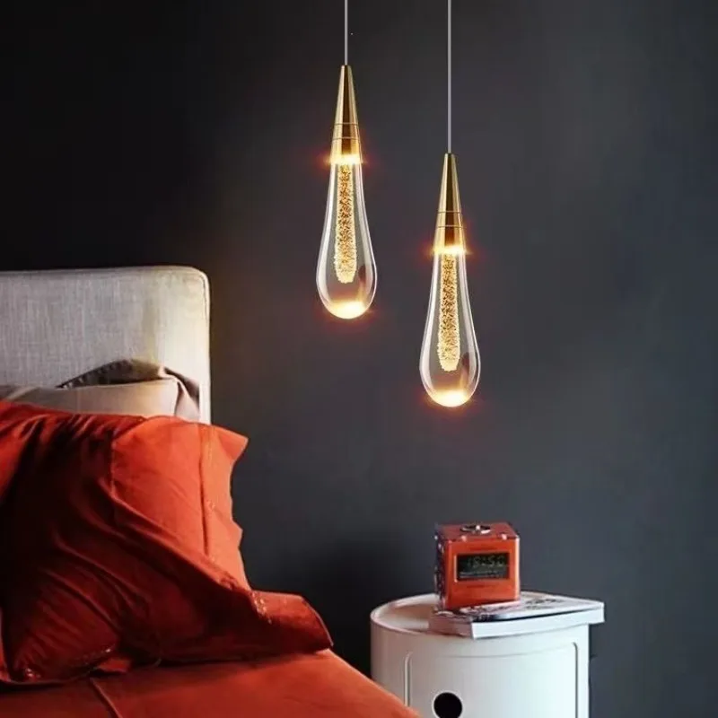 Bedroom Headboard Pendant Light Nordic Minimalist Crystal Trendy Creative Living Room Feature Wall Decoration Water Droplet Lamp