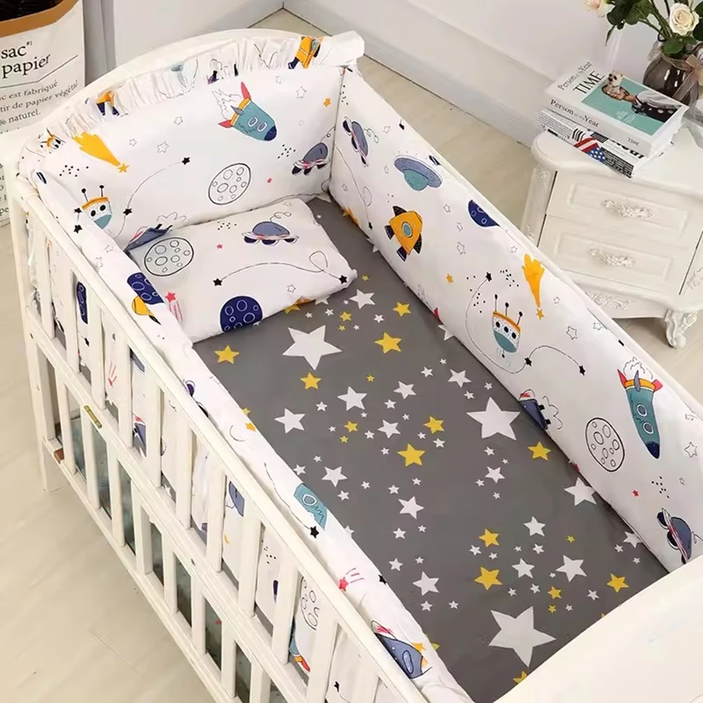 Parure de Lit pour Bébé, Ensemble de Literie de Haute Qualité, Pare-chocs CPull, Parfaite et Lavable (4 Pare-chocs + Drap + Oreiller), 6 Pièces