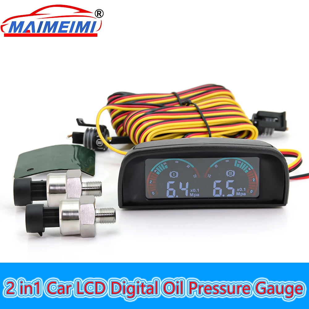 

2 in 1 Auto Car Gauges Air Pressure Gauge With 2pcs NPT1/8 Sensor Buzzing Flashing Alarm For Car Truck