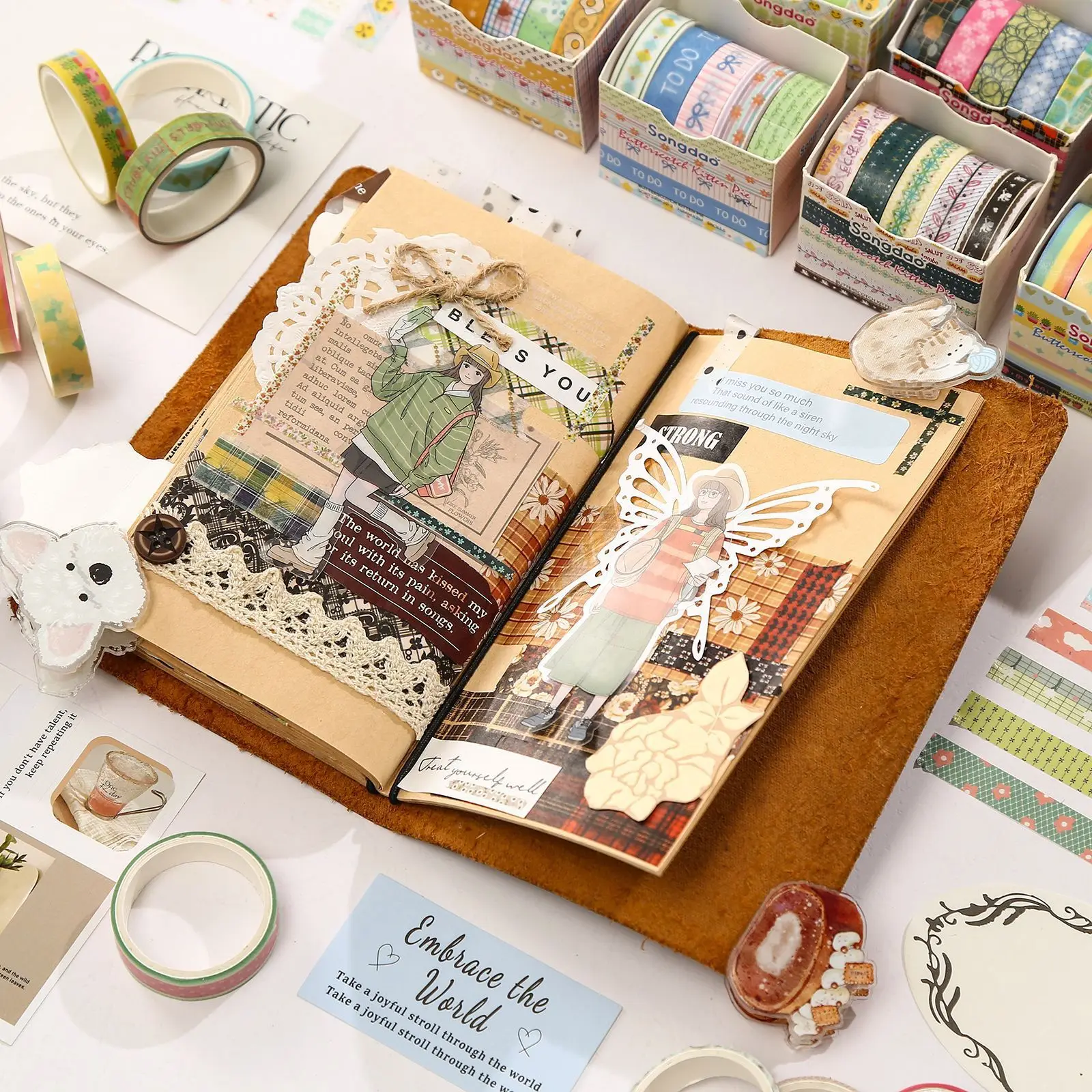Cat Theme Gold Foil Washi Tape Set Milky Orange Series Decorative Paper Tape for Scrapbooking Journaling DIY Craft  Direct
