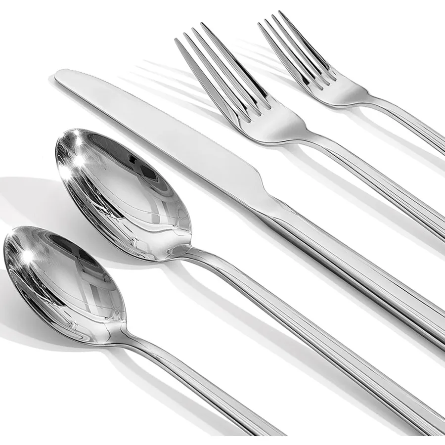 

Кованый набор столовых приборов из 20 предметов, набор столовых приборов из нержавеющей стали 18/10 на 4 человека, зеркальная отделка, можно мыть в посудомоечной машине (серебристый)