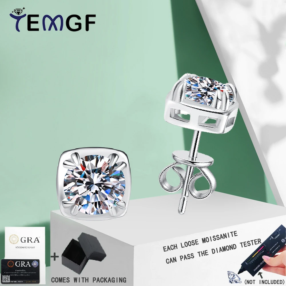 

TEMGF Moissanite Earrings S925 Sterling Silver Ear Studs for Women Girls Fashion Simple Fine Jewelry GRA Certification 2CT/Pair
