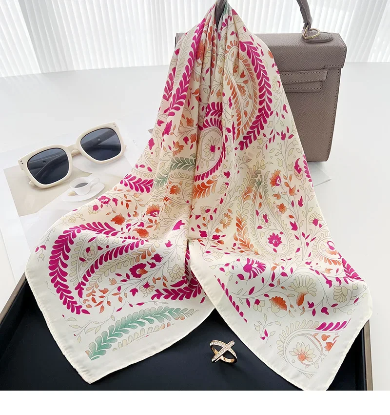 Silk Square Scarf Women Luxury Floral Print Soft Satin Kerchief Hairband Neckerchief Head Hijab Lady Headband Foulard Bag Ribbon