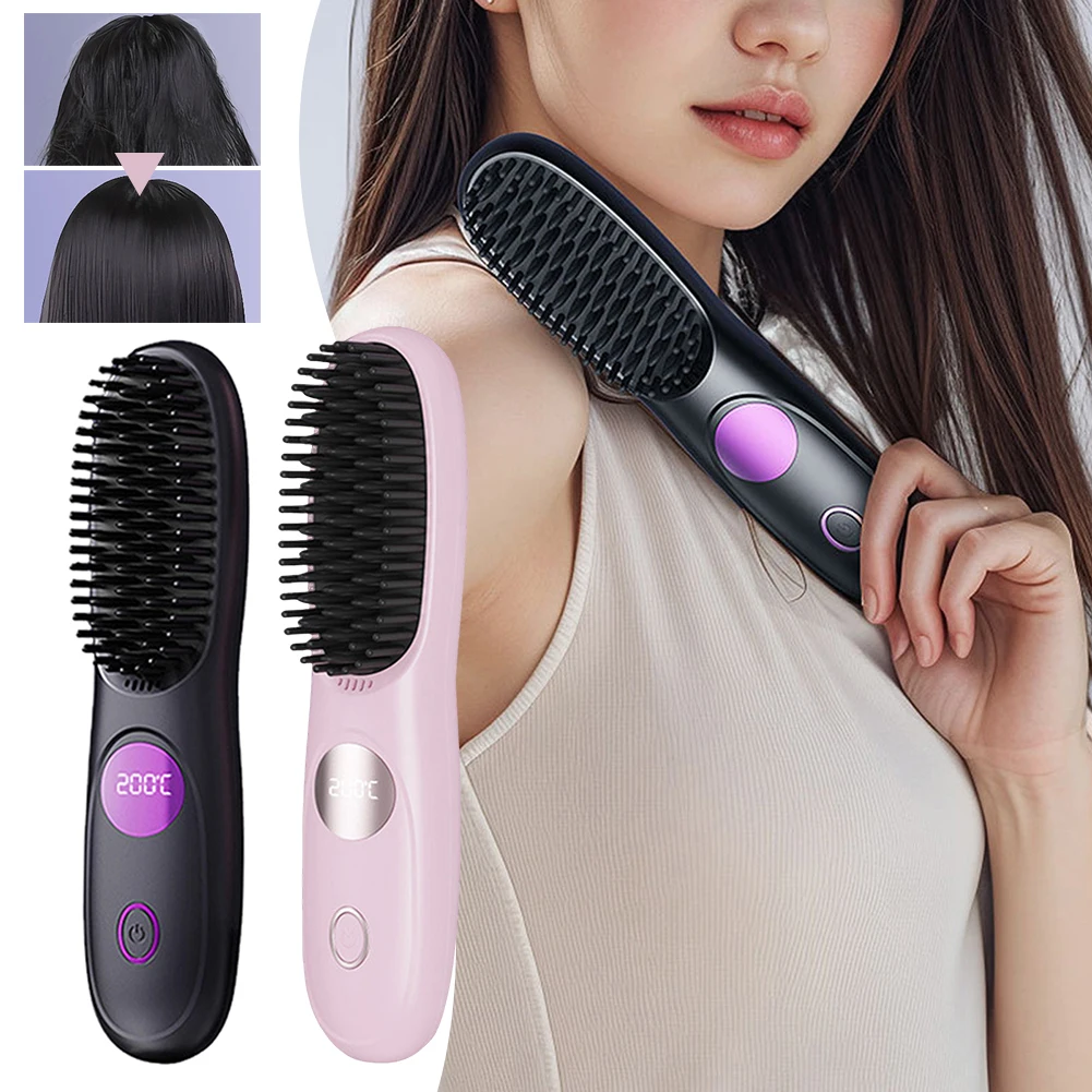

Hair Straightening Comb,Digital Display Heated Hair Straightening Comb,Rechargeable Flat Iron Heating Curler Hair Styling Tool
