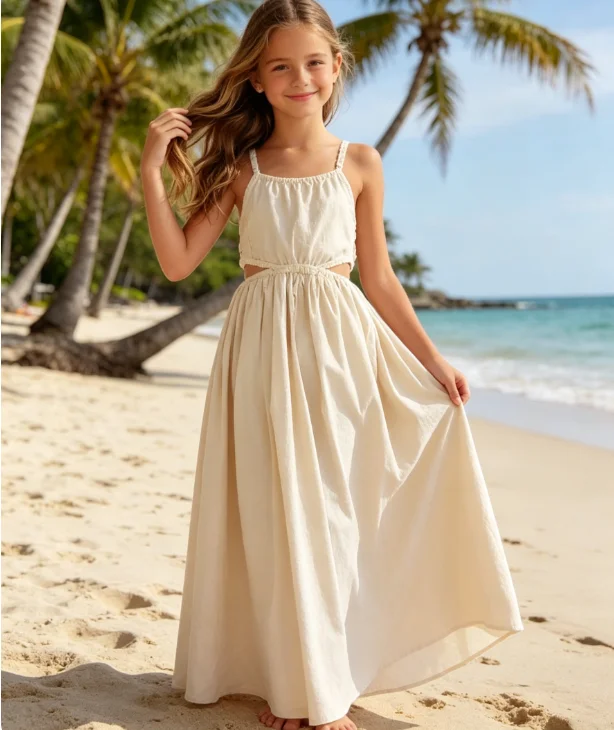 Dress Bowknot JK Princess Backless Lace-up Dress Grils Children Spring Summer New Fashionable Solid Simple All-matching