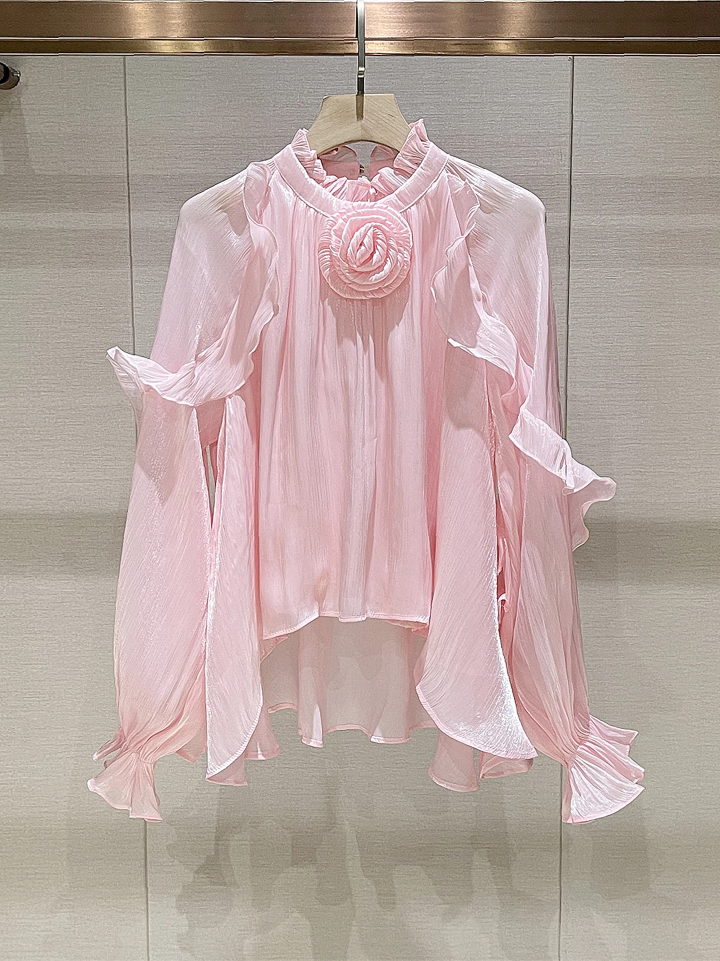 

Женская блузка Sweet Princ Sle, весна 2026, новая, розовая, с цветочным кружевом, приталенная, с длинным рукавом, дышащая, приятная к телу