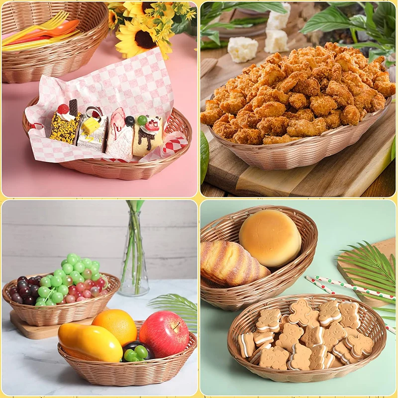 8/20Pcs Wicker Bread Baskets, Handwoven Oval Plastic Basket, Tabletop Fruit Vegetables Food Serving Basket for Home, Kitchen