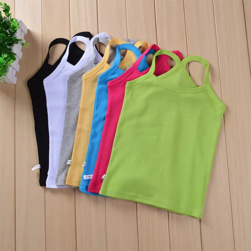 Summer Kids Y Type T Shirt 100% Cotton Sleeveless Tops For Boys Girls Bottom Tops Tees Candy Color Vest Tops For Children 1-14T