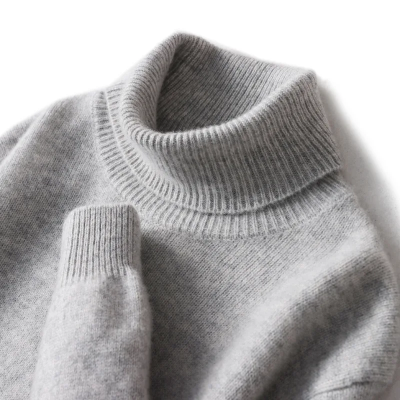 100% Wool Knitted Sweater Men Turtleneck Winter Pullover Thickened Warm Cashmere