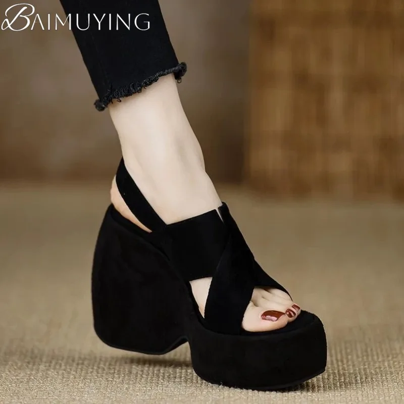 

Heeled Sandals Platform Super High Heels Shoes Woman Wedges Fashion Slippers Summer New Open Toe Slingback Chunky Pumps Dress