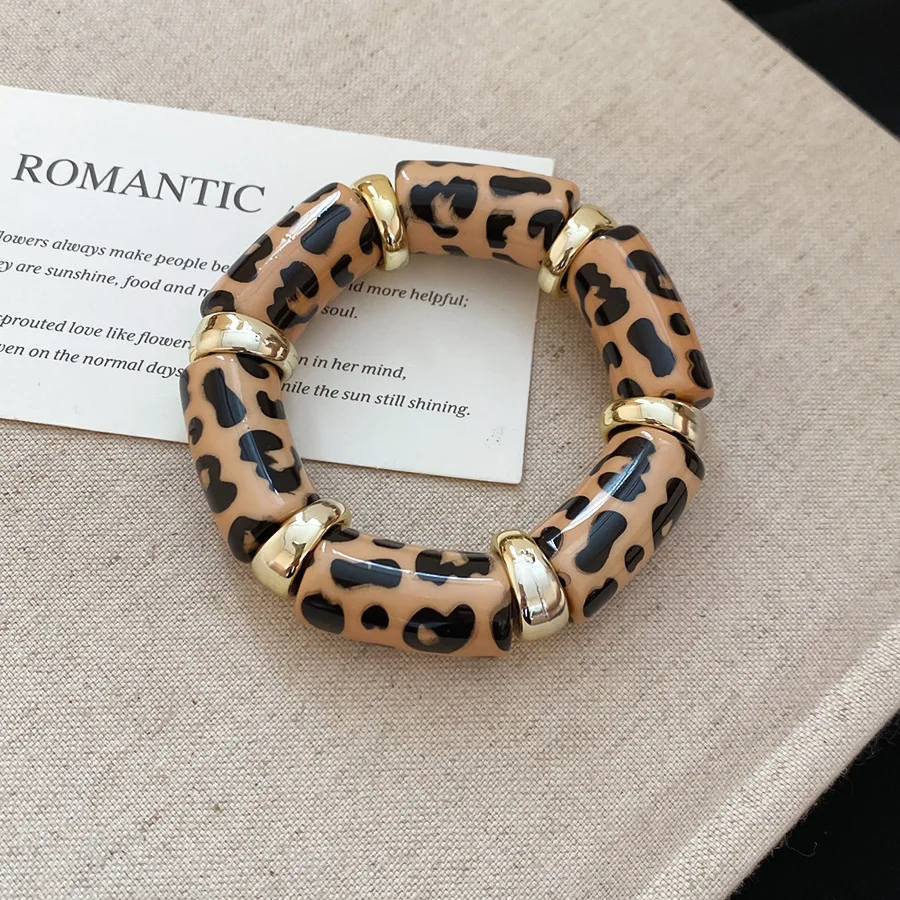 Multi-style Leopard Print Acrylic Stretchy Bracelets Set