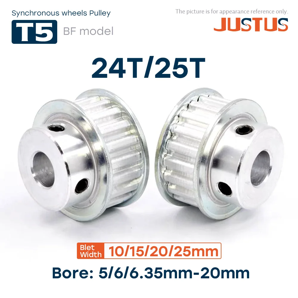 

T5-24T/25T BF Type Alloy Wheels Bore Size 5mm To 20mm Timing Pulley Teeth Pitch 5mm For Width 10/15/20/25mm Rubber Belt