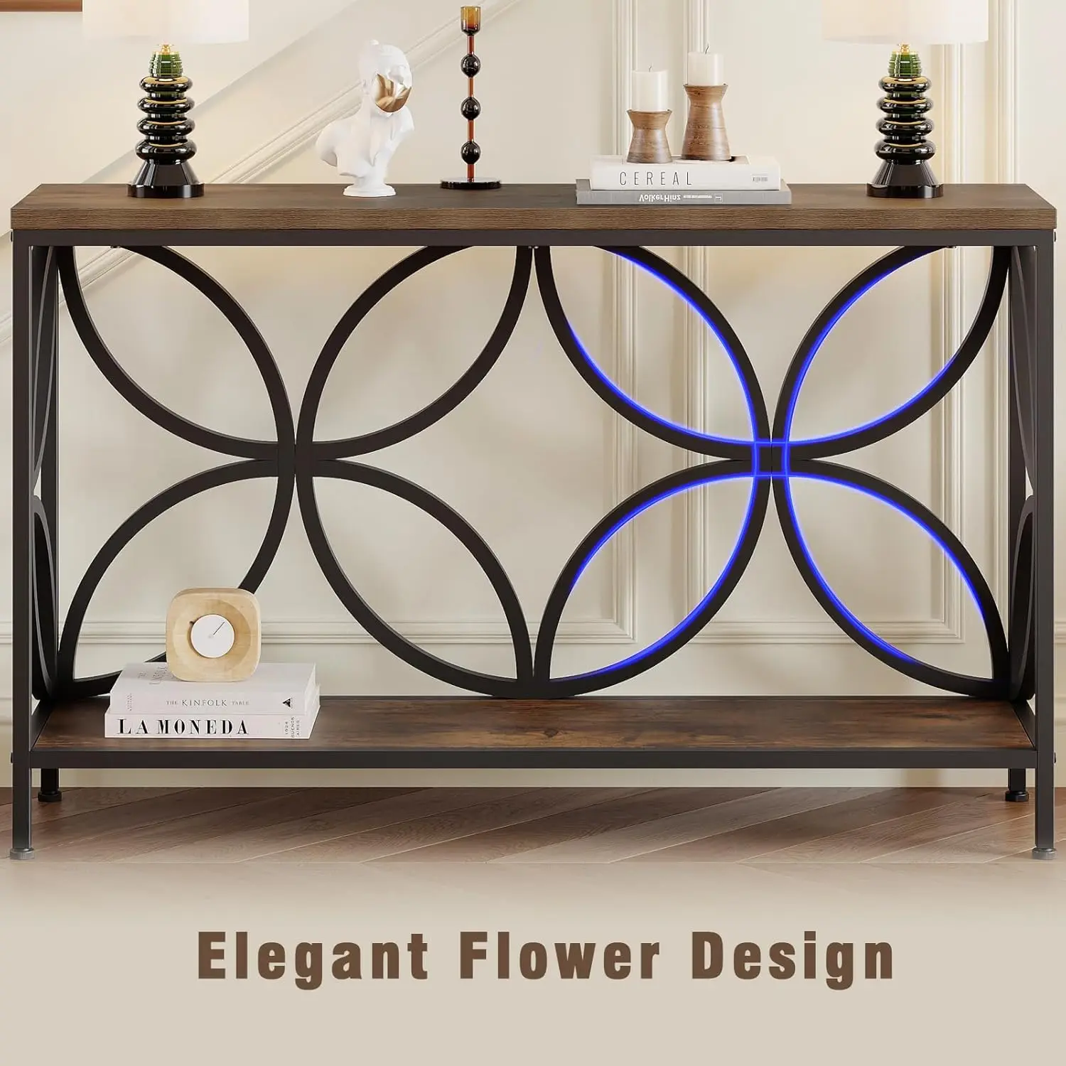 좁은 소파 테이블 47.2인치, 소파 뒤의 산업용 소파 테이블, 출입구용 보관함이 있는 빈티지 출입구 콘솔 테이블, 거실