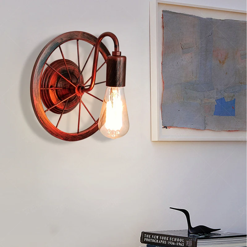 

Vintage Wall Lamp Industrial Light Restaurant Bar Cafe Lamp Corridor Bedside Bedroom Stair Balcony Lighting Iron Wheel Sconce