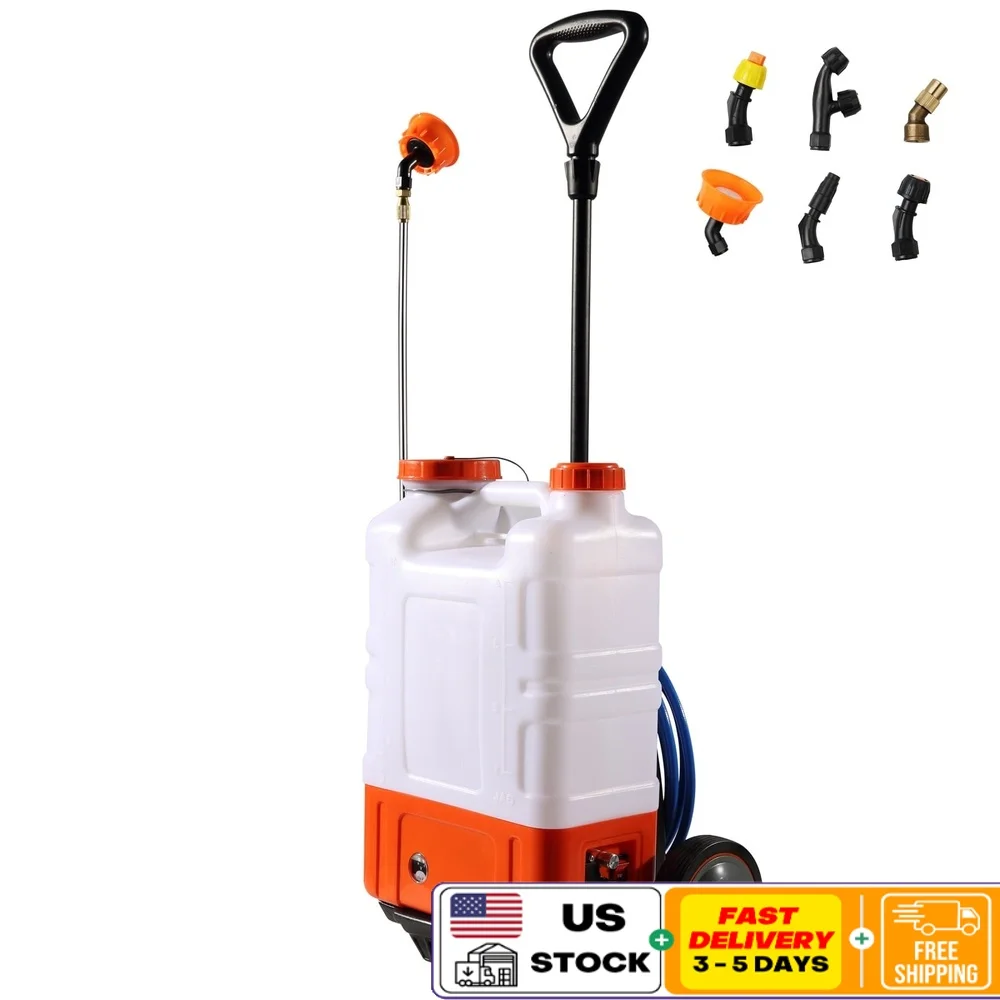 

Рюкзак-распылитель с батарейным питанием, электрический опрыскиватель на 4 галлона с резервуаром на колесиках, 6 насадок, 2 стержня для распыления, высокое давление, 0–94 фунтов на квадратный дюйм