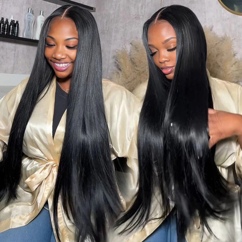 13x4レースフロントウィッグ人毛ストレート180-密度ストレートウィッグ女性用デイリーライフウェアナチュラルカラーウィッグフルで厚い