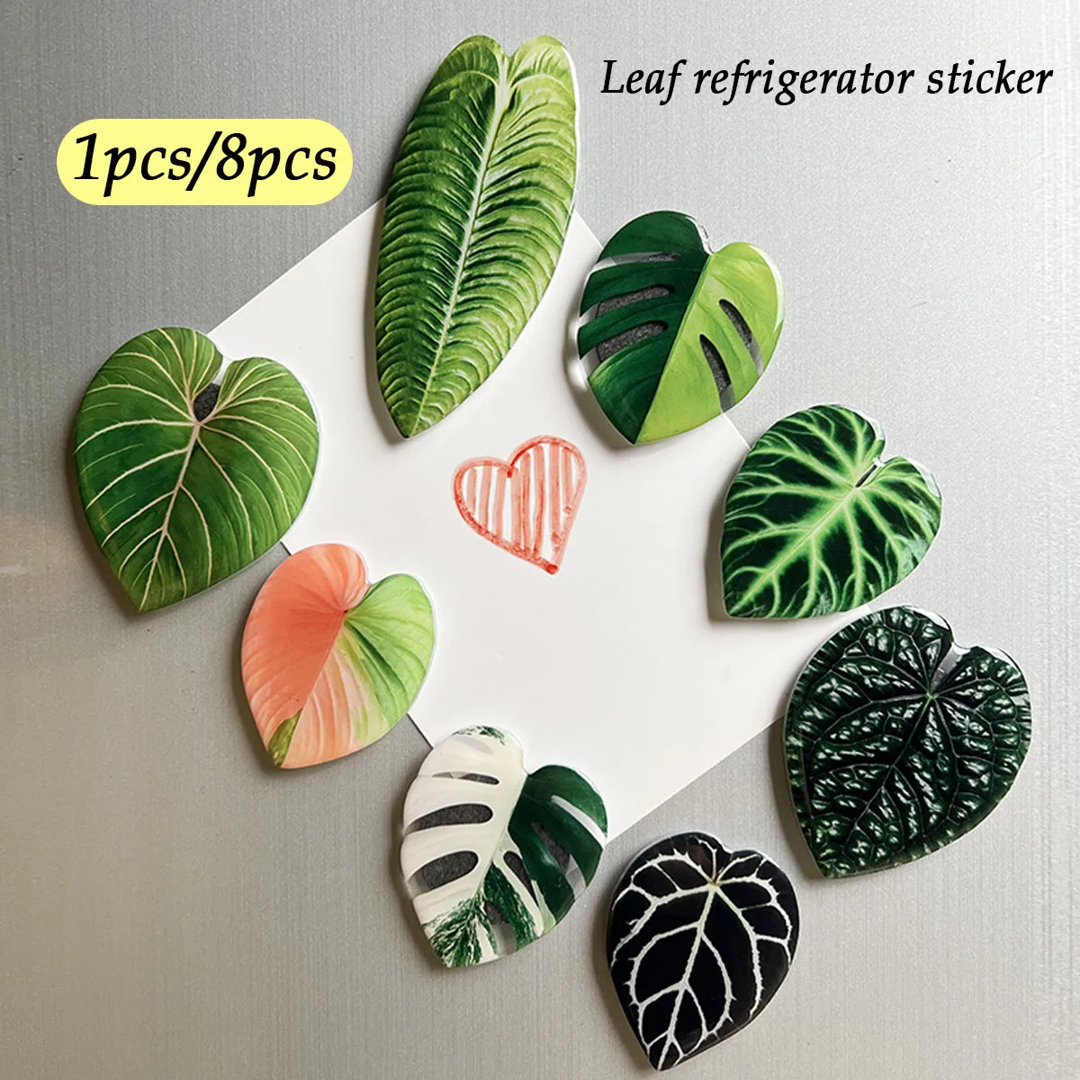 1pcs/8pcs Plant Leaves Refrigerator Magnets Popular Acrylic Decorative Patches Home Kitchen and Living Room Decoration Souvenirs