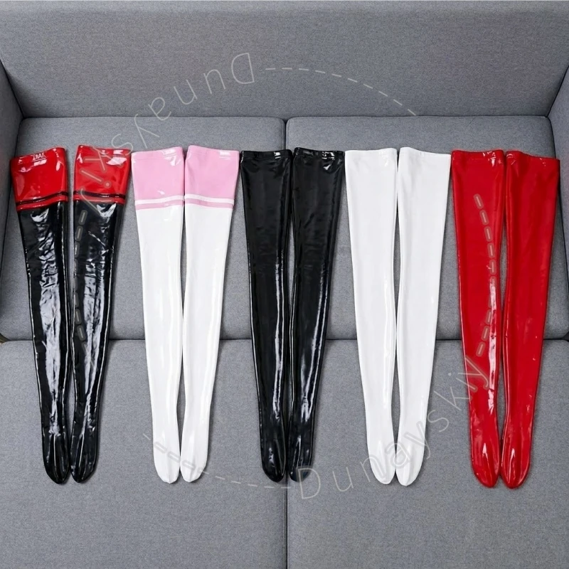 Mehrfarbige Enge Overknee-Strümpfe aus Glänzendem Lackleder, Latex-Overknee-Socken, Cosplay Glänzendes Leder-Kostüm Mittelalterlich