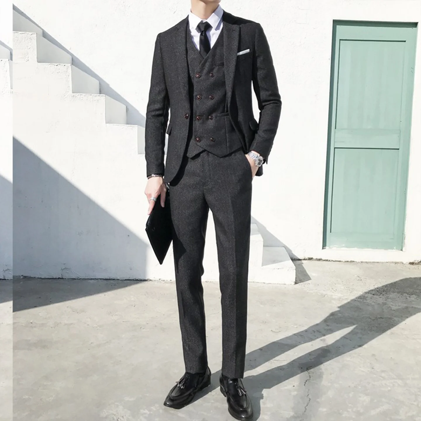 

Men's Suit Business Suit Men's Wedding Groom Three-Piece Suit Wedding Retro British Style Formal Tweed