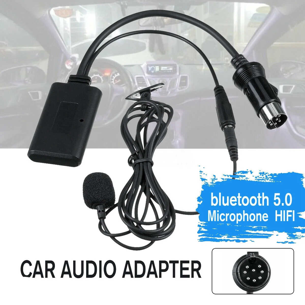 Car 8Pin Bluetooth 5.0 AUX Audio HIFI Cable Adaptor Microphone for KCM-123B M-BUS