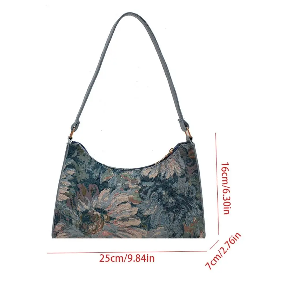 Canvas Oil Painting Shoulder Bag Portable Chinese Style Printed Flower Underarm Bag Handbag Tote Bag Shoulder Bag Travel