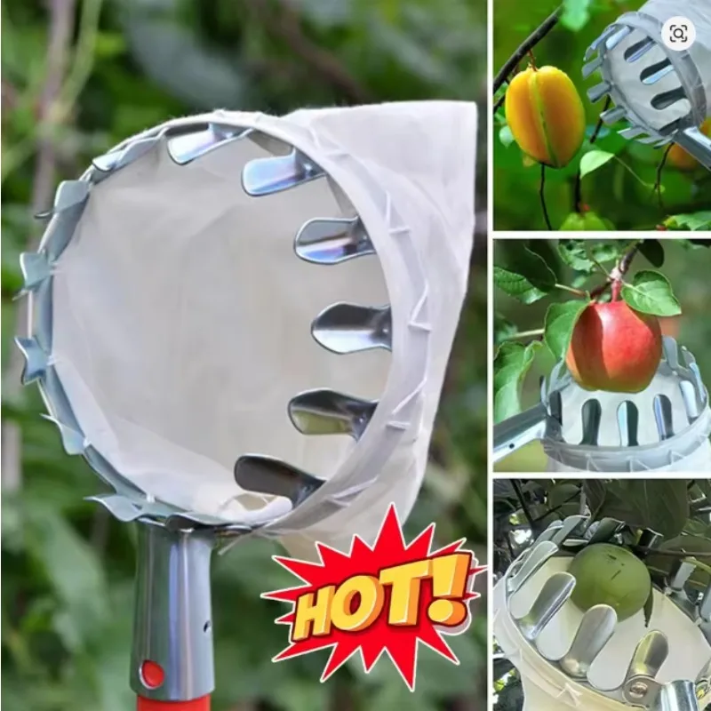 Garden Fruit Picker Head Orchard Apple Pears Orange High Tree Picking Tool Fruit Catcher Pouch Detachable Farm Fruits Collector