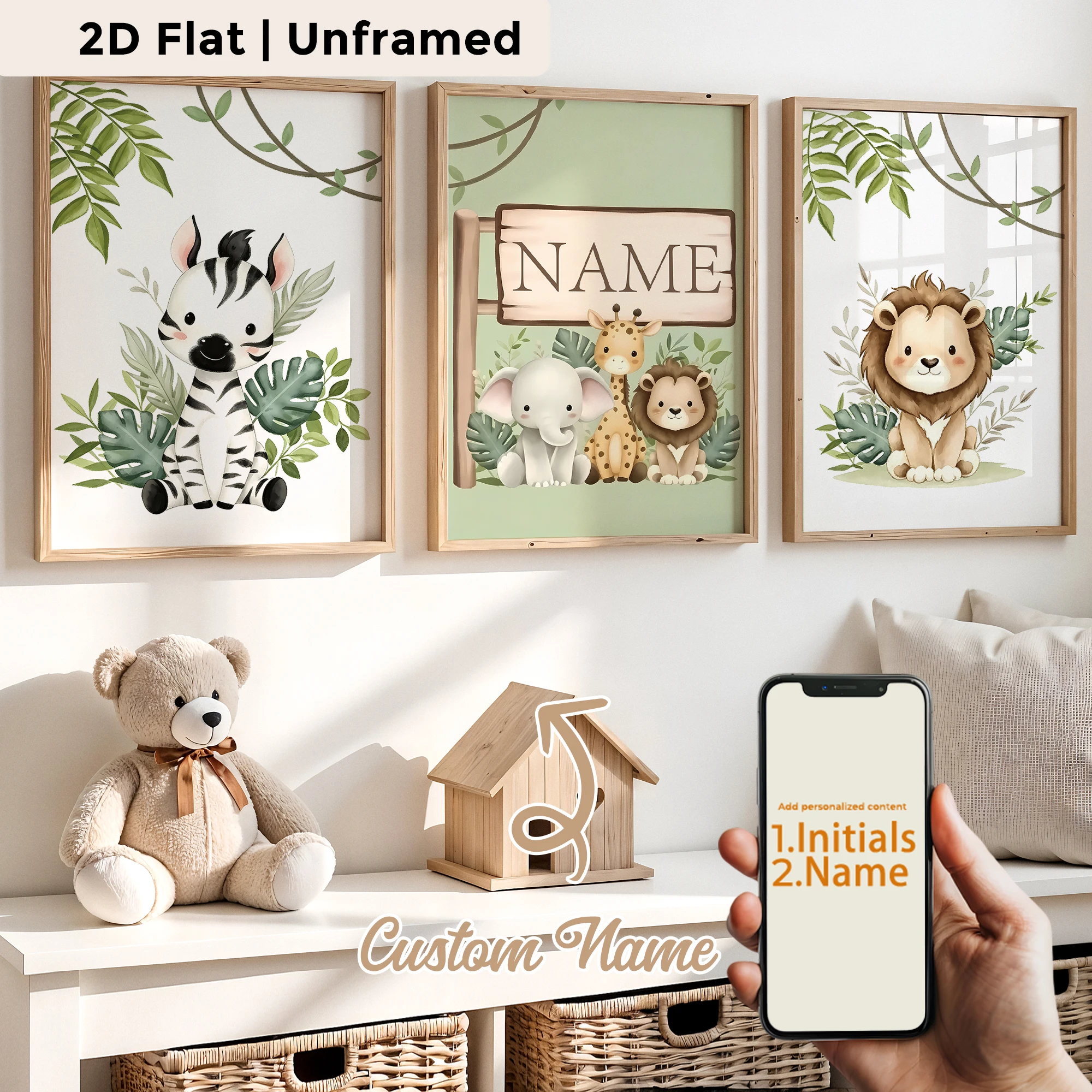 3pcs Personalized Custom Name Jungle Adventure Wall Art Print Picture Canvas Poster Painting For Living Room Home Decor
