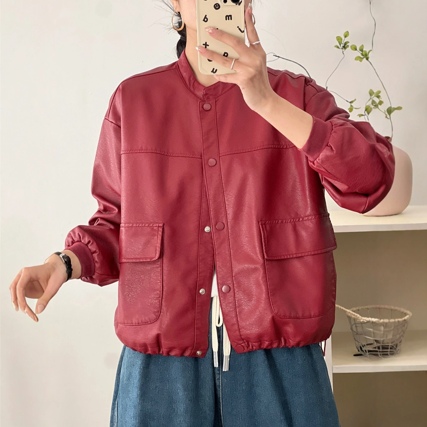 Casual Chic lub Skórzana Kurtka Damska Luźny Krój Baseballowy Płaszcz ze Skóry PU Wiosna Jesień Nowość Mały Rozmiar Przyjazny
