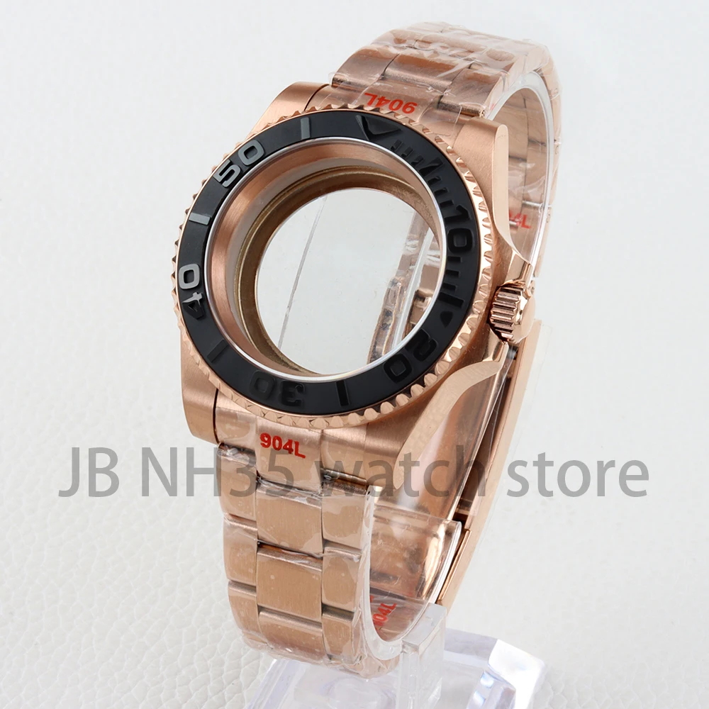 

40mm Rose Gold Watch Case Sapphire Glass Brushed Oyster Strap For SUB GMT NH34 NH35 NH36 Movement 28.5mm Dial Yacht-Master Case